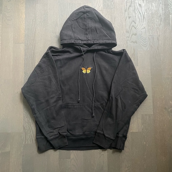 Brandy Melville Tops - Brandy Melville black embroidered butteryfly hoodie